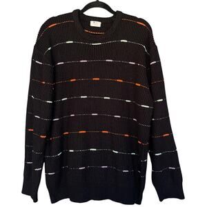Model Man Sweater Mens XL Black Rib Knit Crewneck Pullover Multicolor Stripe